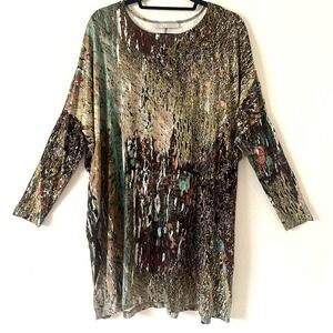 Bryn Walker Sz L Damien Tunic Dress Aquario Abstract Artsy Lagenlook Art To Wear